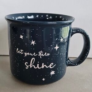 Hazel & Co Coffee Mug Navy Blue Stars Shine Cup Camp Style Speckled‎